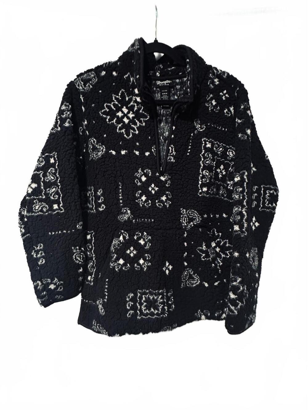 Wrangler Retro black bandana print sherpa quarter zip